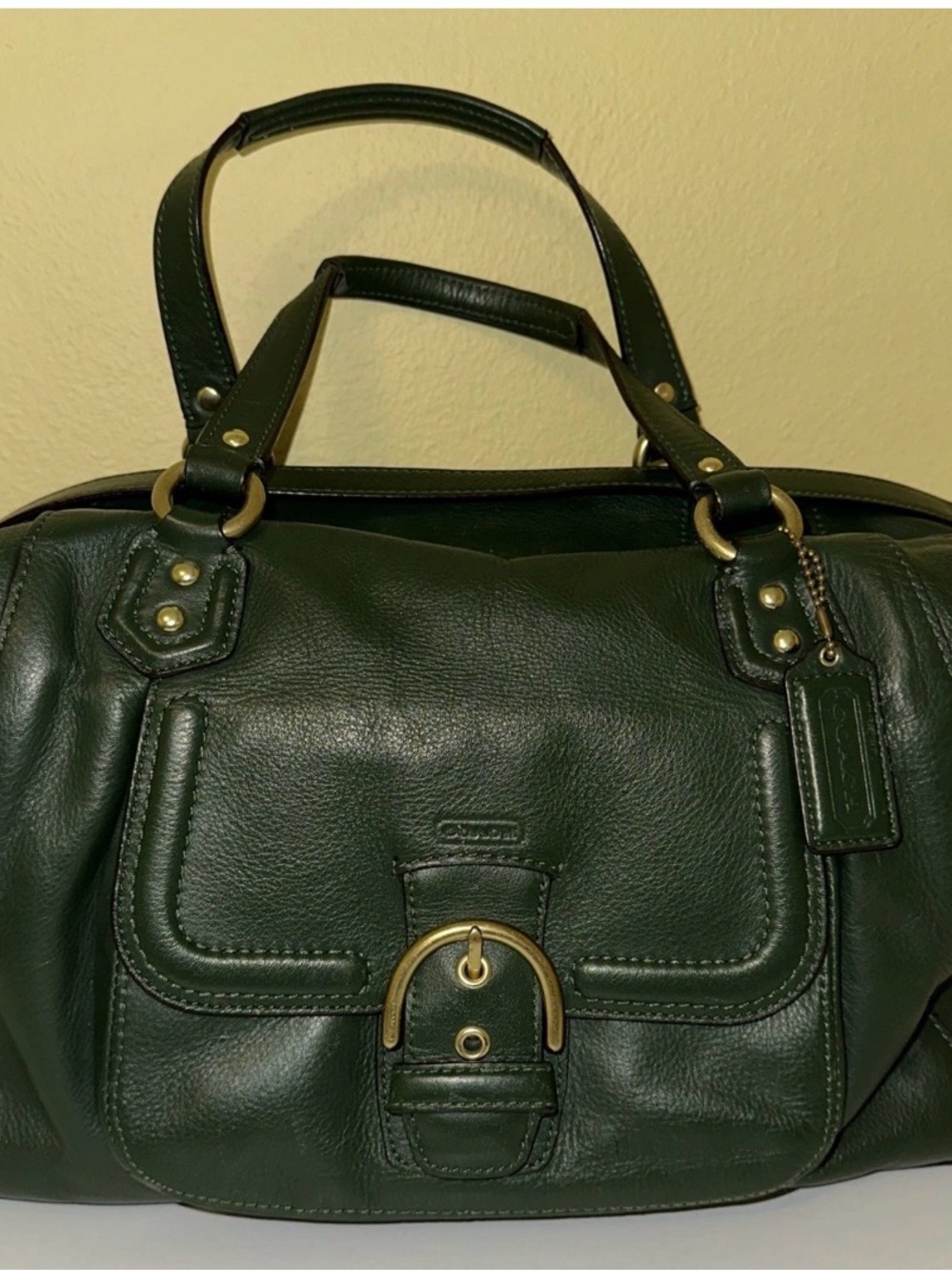 Coach Campbell Forest Green Buttery Leather Purse Satchel Handbag Very Good Cond
